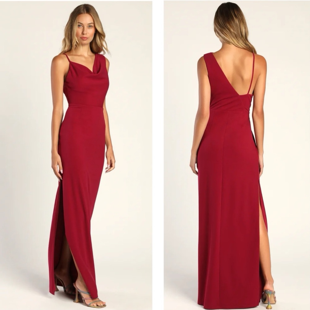 NWT Lulus Modern Marvel Berry Pink Asymmetrical Cowl Maxi Dress Size 1X